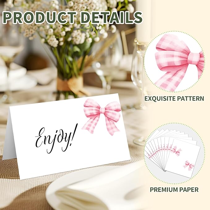 25 Bow Place Cards for Table Seating, Watercolor Wedding Name Place Card - Image 3