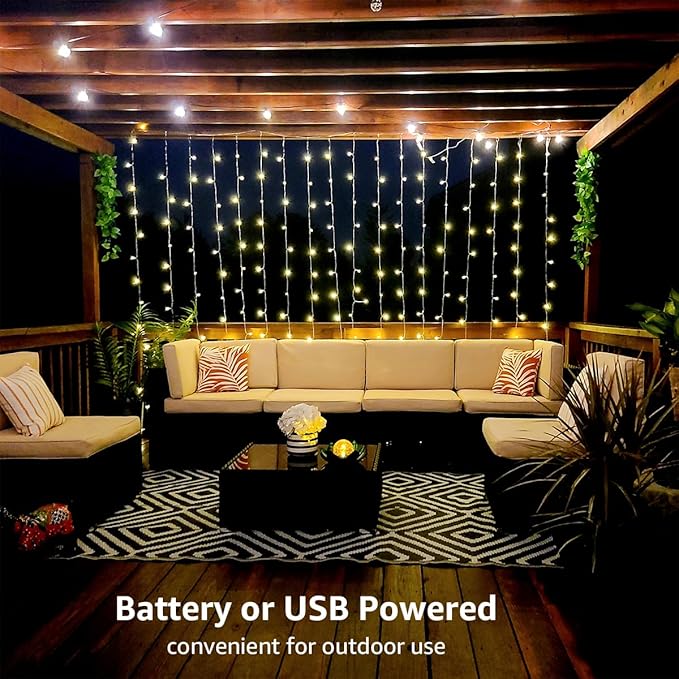 LE Fairy Curtain Lights Battery Operated & USB Plug in, Remote 10 x 10 ft - Image 2