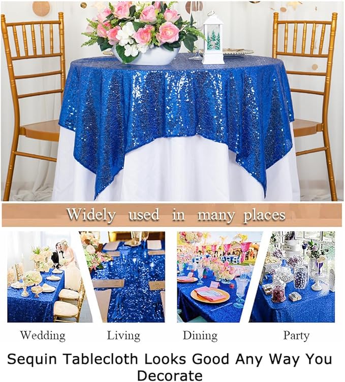 ShinyBeauty Sparkling Royal Blue Sequin Tablecloth 54x54 Inch - Image 6