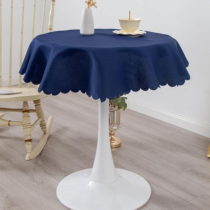 Small Round Navy Tablecloth 36 Inch Polyester Fabric Washable Table Cover by YZKITM