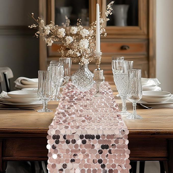 VHH Sequin Table Runner 12 x 108 inches Rose Gold Table Runner, Glitter Runner - Image 7