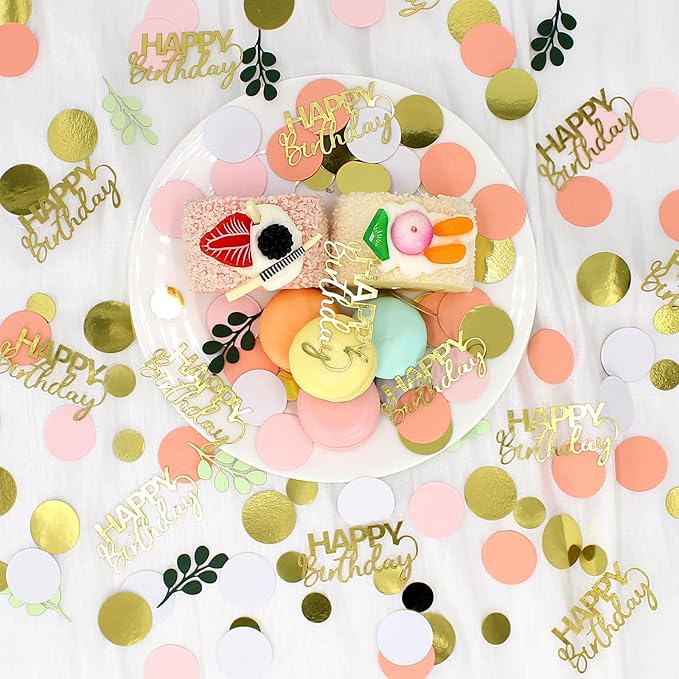 300PC Pink and Sage Green Happy Birthday Confetti - Image 4