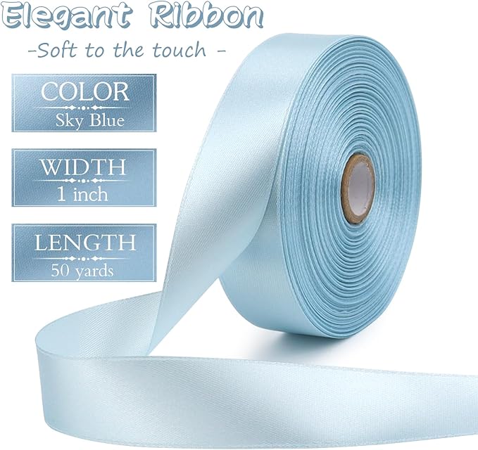 Sky blue Solid Satin Ribbon 1 Inch 50 Yards Solid Polyester Fabric Ribbon - Image 2