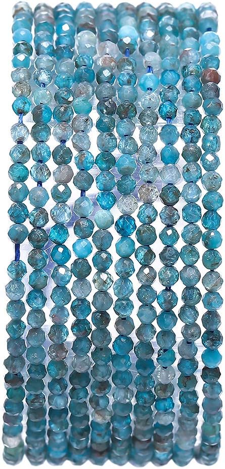 Faceted Natural Apatite Stone Round Loose Semi Gemstone Beads by Beadia
