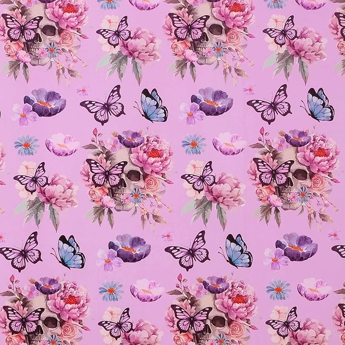 Aimyoo Gothic Wrapping Paper Roll, 17 Inch X 33 Feet Skull Floral Butterfly - Image 2