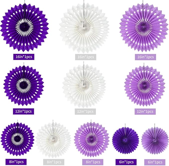 BEISHIDA Lavender Purple White Tissue Hanging Honeycomb Round Paper Fans - Image 2