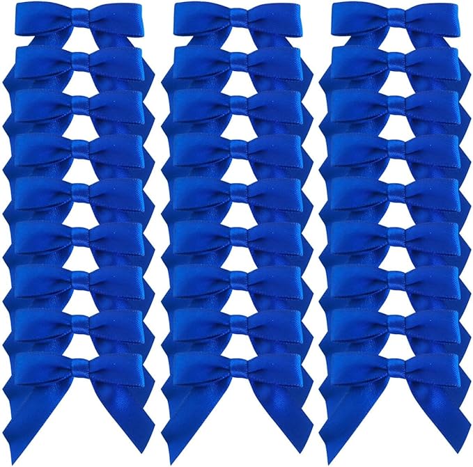 50pcs 1-1/2" Blue Satin Ribbon Bows Without Twist Ties - Image 2