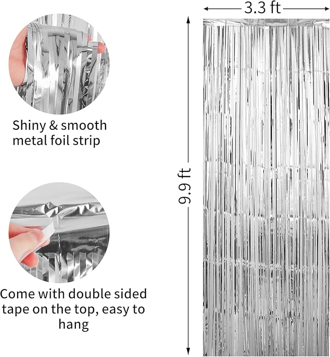 Crosize 8 Pack 3.3 x 9.9 ft Sliver Foil Fringe Curtains Party Decorations - Image 3