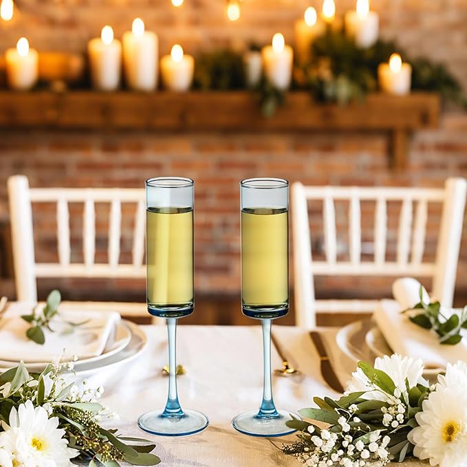 24 Pieces Blue Champagne Flutes 6 OZ Straight Sided Wine Glasses Champagne Long - Image 3