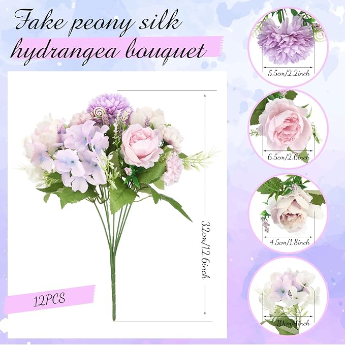 Tigeen Artificial Flowers Artificial Peonies Silk Flowers Faux Peony Fake Peony - Image 2