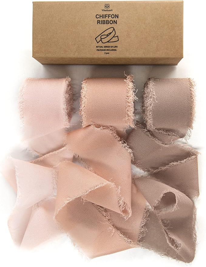 Vitalizart Dusty Rose Handmade Chiffon Silk Ribbon Fringe 1.5" x 21 Yd Frayed by Vitalizart