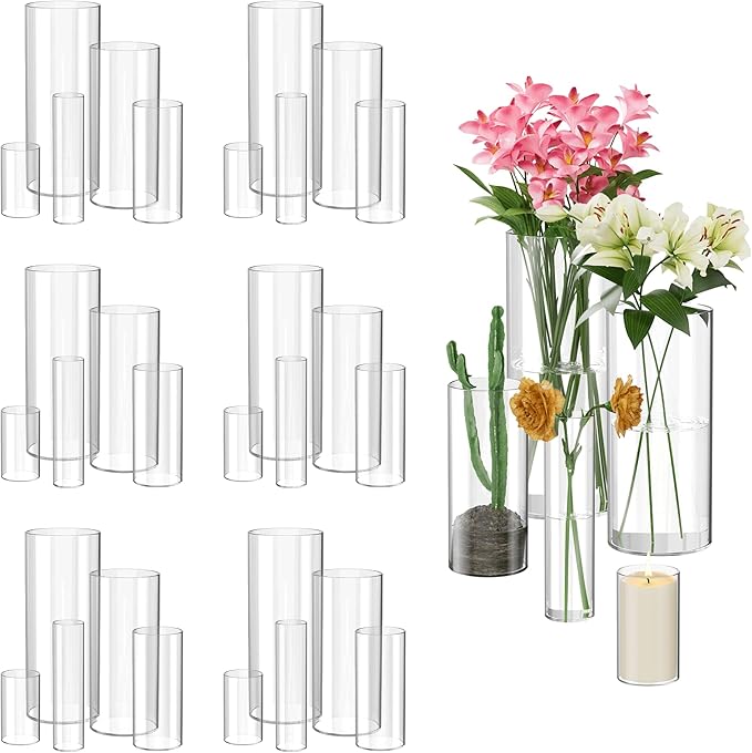 30 Pack Glass Cylinder Vase for Centerpieces, Hurricane Floating Candle by Unknown
