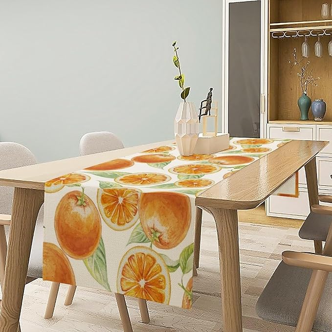 Spring Summer Orange Table Runner Watercolor Sweet Fruit Botanical Print Dinner - Image 2