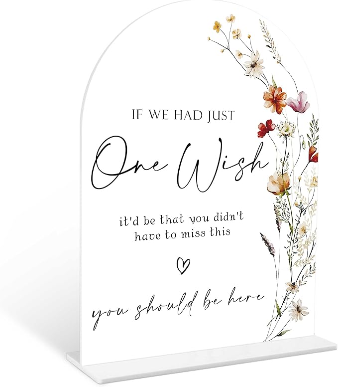 Boho Floral Wedding Memorial Sign, 6 x 8 Inch White Arch Acrylic Wedding Sign by Qoqxjodd