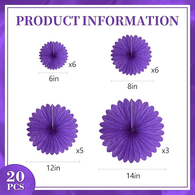 20 Pcs Deep Purple Hanging Paper Fan, Hanging Honeycomb Round Paper Fans - Image 2