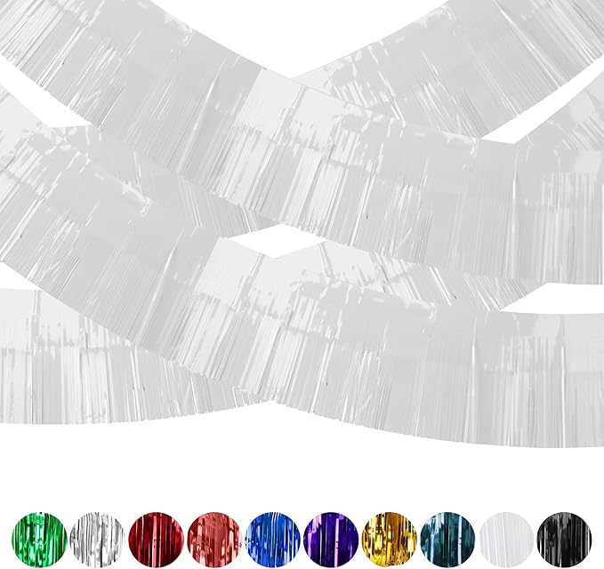 4 Pack Iridescent Float Fringe Curtains, Metallic Foil Fringe Garland Shiny by ILHSTY