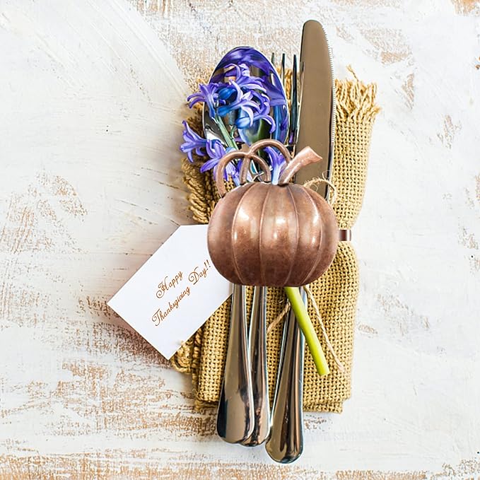 Halatool Pumpkin Napkin Rings Set of 12, Alloy Fall Napkin Rings Thanksgiving - Image 6