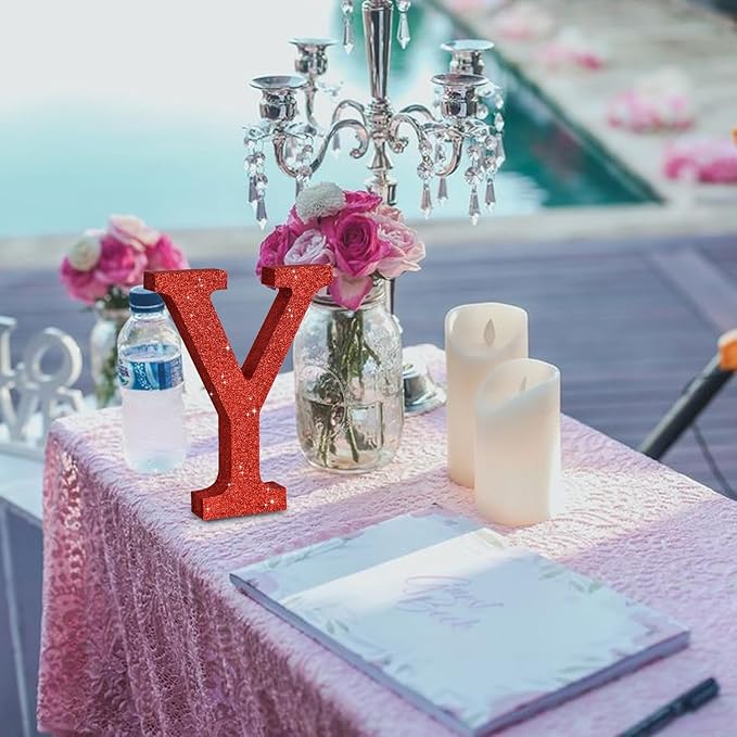 TONIFUL 8 Inch Red Glitter Letter Y Table Centerpiece A-Z Red Birthday Party - Image 4