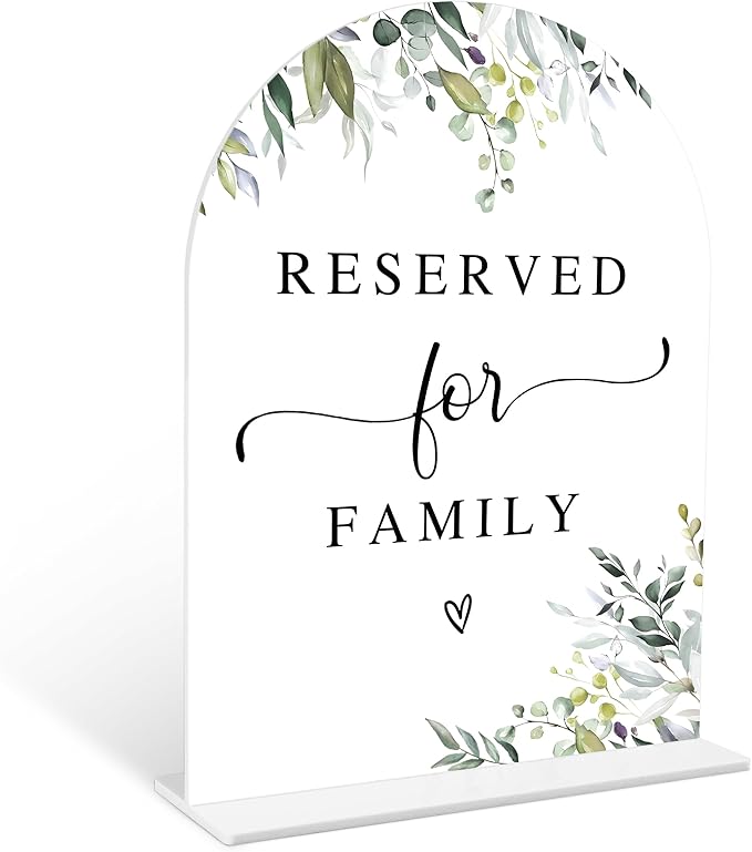 Greenery Reserved for Family Sign, 6 x 8 Inch White Arch Acrylic Wedding Sign by Qoqxjodd