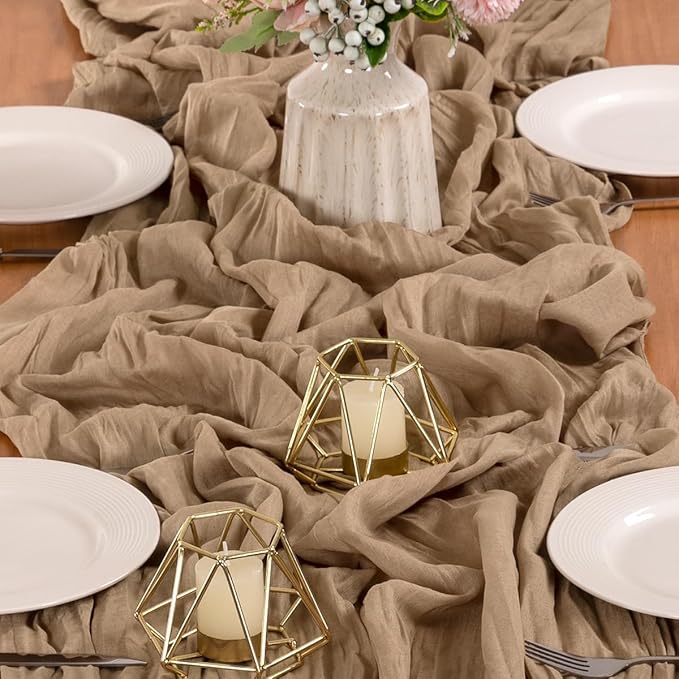 MLMW 6 Pack Fall Table Runner Boho Nude Brown Cheesecloth Table Runner Autumn - Image 6