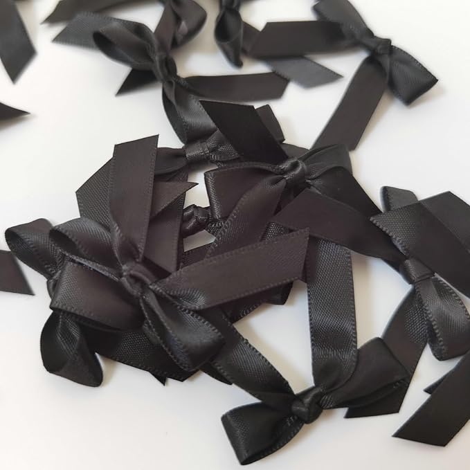 50pcs 1-1/2" Mini Black Satin Ribbon Bows Without Twist Ties - Image 6