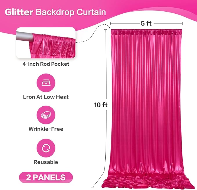 gogoparti 10x10FT Hot Pink Sequin Backdrop Curtain - Image 6