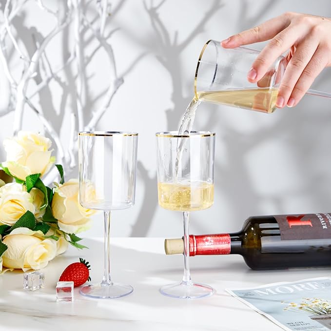 Ciaell 12 Pack Plastic Wine Glasses - 10 Oz Plastic Wine Glasses - Gold Rim - Image 4