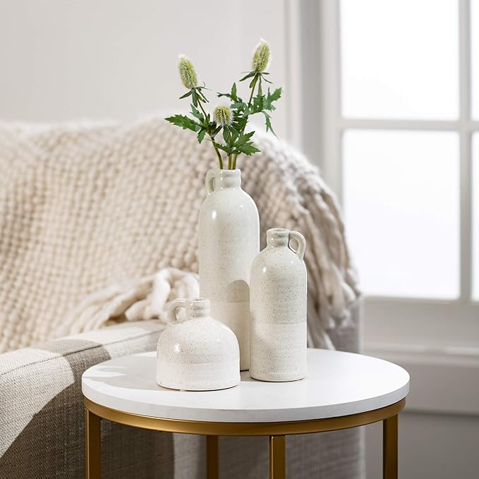 Sullivans Modern Farmhouse Distressed Two-Toned White Small Ceramic Jug Set of - Image 4