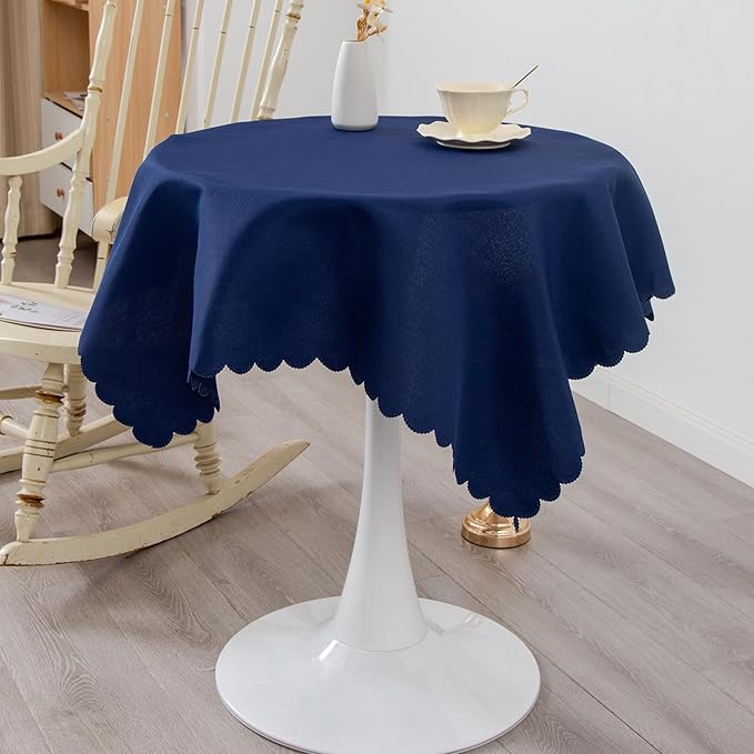 Square Navy Tablecloth 43 x 43 Inch Polyester Fabric Washable Table Cloth - Image 3