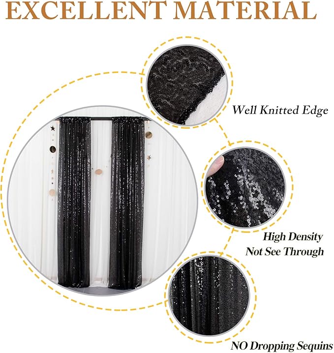 ShinyBeauty Sequin Curtains 4 Panels Black Backdrop Curtain Sequin Backdrops - Image 4