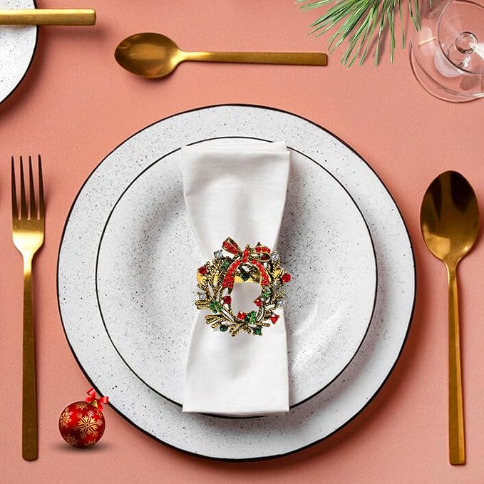 Halatool Set of 6 Christmas Napkin Rings Delicate Wreath Napkin Holder - Image 7