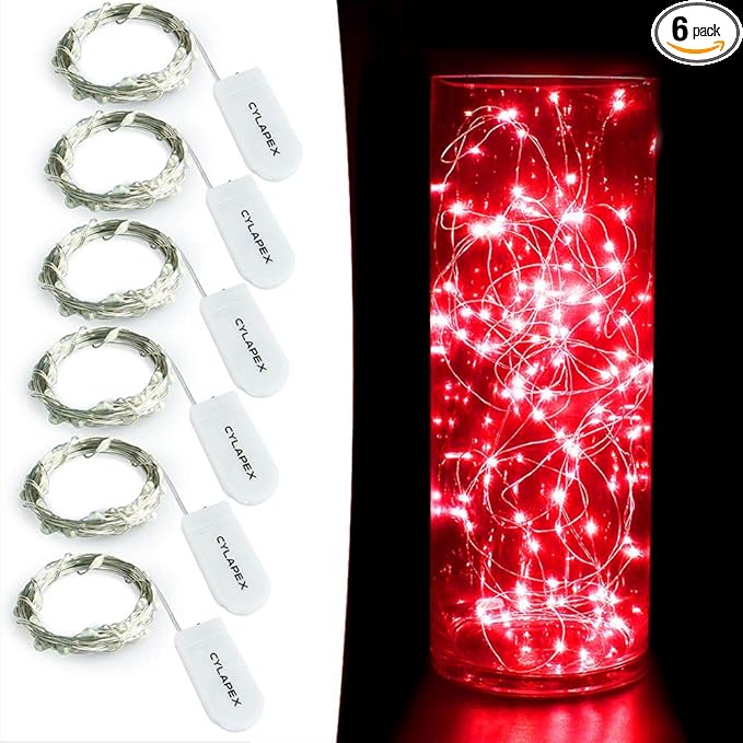 CYLAPEX 6 Pack Red Fairy Lights String Battery Operated Fairy Lights Firefly by CYLAPEX