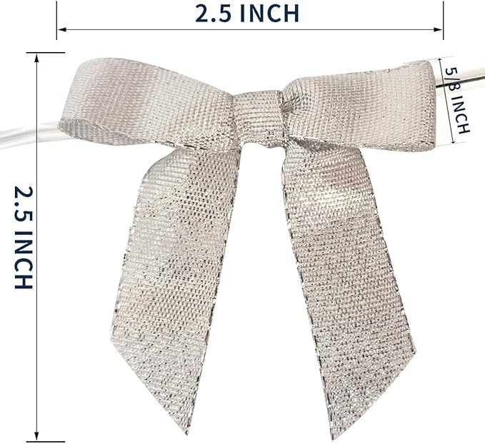 50pcs 2-1/2" Metallic Satin Silver Bows - Image 3