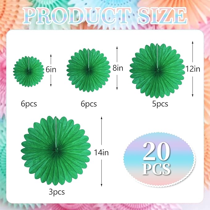 20 Pcs Green Hanging Paper Fan, Round Paper Fans Decorations Set - Image 2