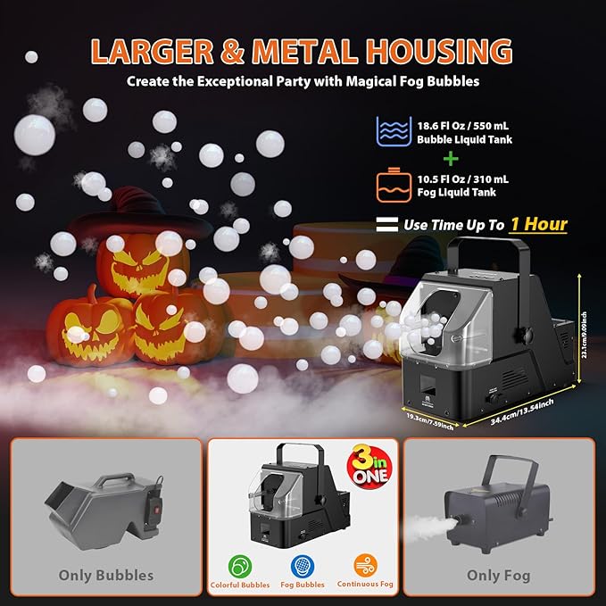 Smoke Machine, 3-in-1 Bubble Fog Machine, 450W Bubble Fogger - Image 4