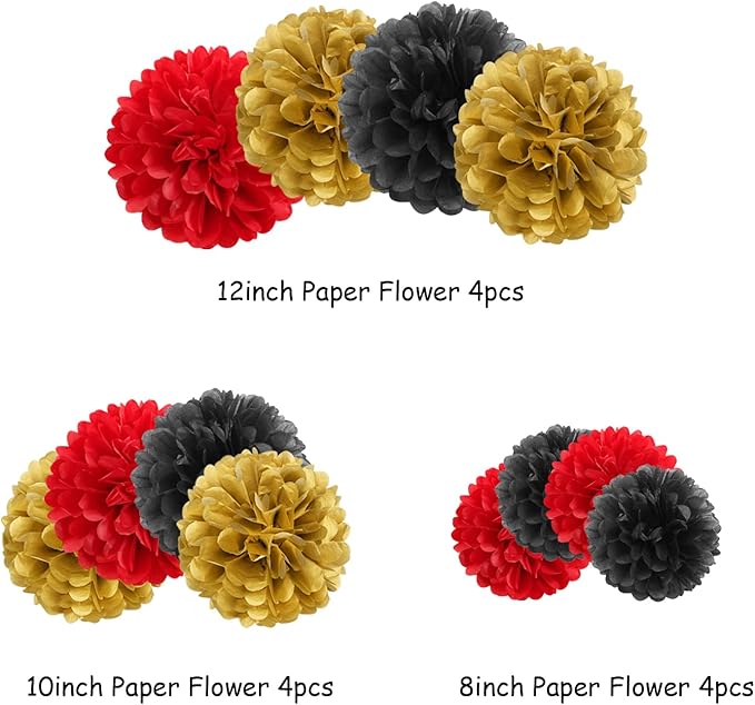 Red-Black Gold Party-Decorations Tissue Pom-Poms - Image 2