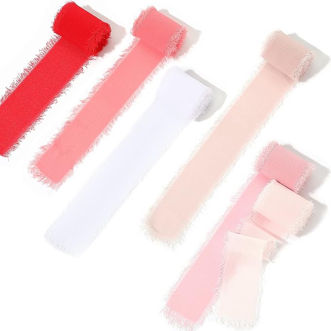 6 Rolls Handmade Fringe Chiffon Silk Ribbon 1.5" x 3 Yd Colorful Ribbon - Image 7