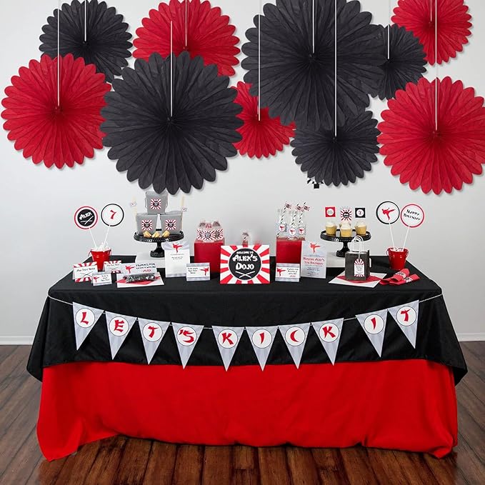 20 Pcs Black Red Hanging Paper Fan, Round Paper Fans Decorations Set - Image 4