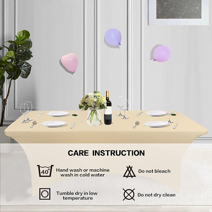 IVAPUPU 2 Pack 8FT Table Cloth for Rectangular Fitted Events Stretch Champagne - Image 5