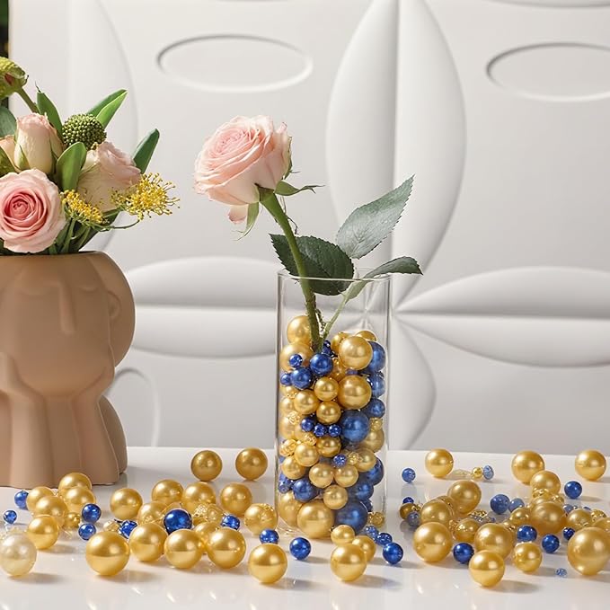 200 Pcs Vase Filler Beads Gold and Blue Pearl Beads - Image 2