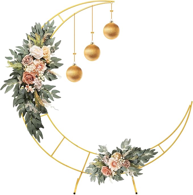 5.9 Feet Moon Shaped Wedding Arch Backdrop Stand Gold Frame by Xizlapu