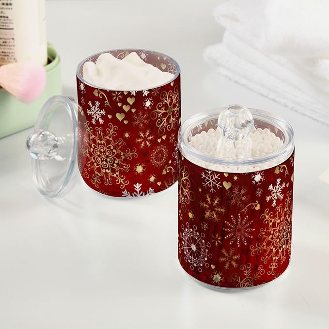 Gredecor Christmas Winter Qtip Holder Dispenser 2 Pack Gold and White - Image 5