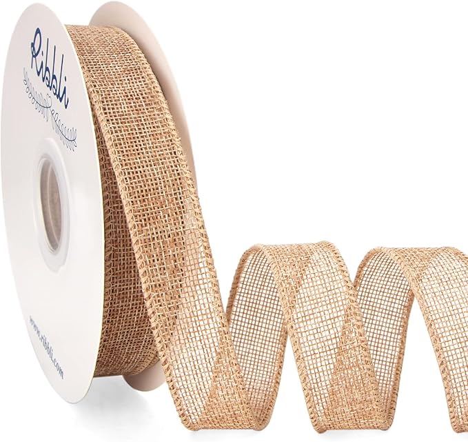 Ribbli Natural Burlap Wired Ribbon, 1” Inch x Continuous 20 Yard, Wired Edge by Ribbli