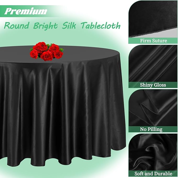 fani 12 Pack 120 Inch Black Satin Tablecloth - Image 3