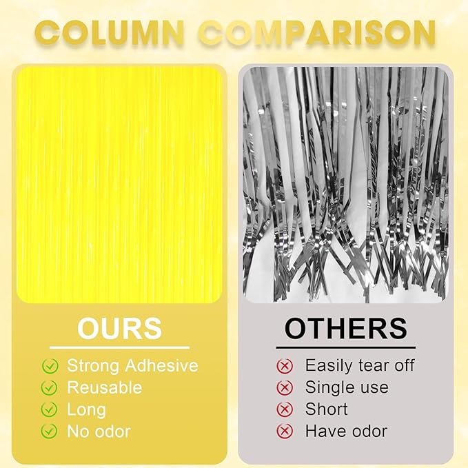 2 Pack Pastel Yellow Tinsel Foil Fringe Curtains, Metallic Tinsel Party - Image 5