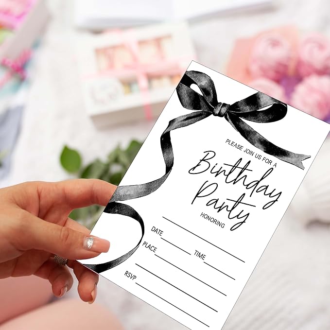 SIXEIGHT Black Bow Birthday Invitations, 20 Party Invitations - Image 3