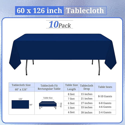 10 Pack Navy Blue Tablecloths for 8ft Rectangle Tables 60 x 126 Inch - Image 2