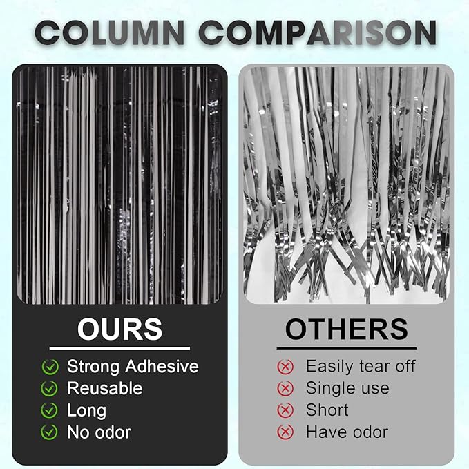 4 Pack Black Foil Fringe Backdrop Curtains, Tinsel Streamers Birthday Party - Image 5