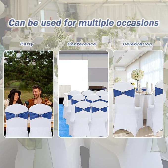 Joccun 120 PCS Spandex Chair Sashes Bows Stretch Chair Cover Band - Image 7
