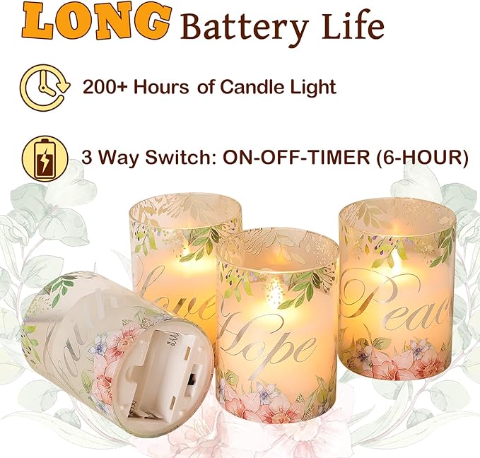 Silverstro Christmas Flameless Candles Glass Flickering Real Wax Floral LED - Image 2